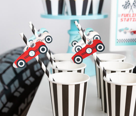 Vintage Race Car Paper Straws, set of 5, view 2