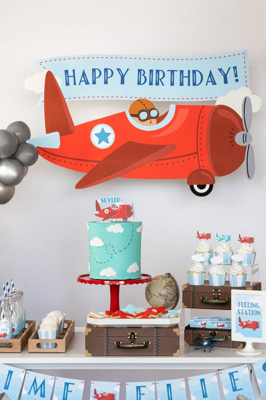 Printable Vintage Airplane Backdrop, view 2