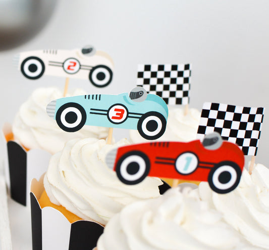 Vintage Race Car Cupcake Toppers