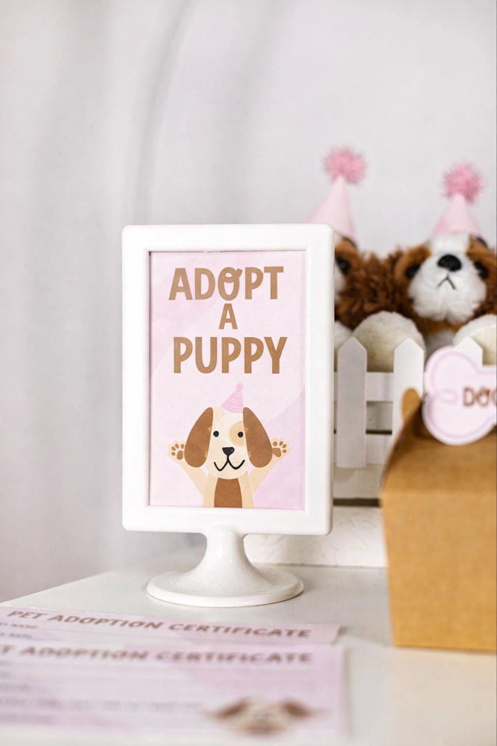 Pink Adopt a Puppy Party Sign