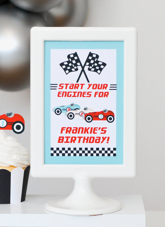 Personalized Vintage Race Car Welcome Sign, view 2