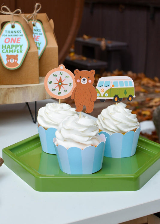 One Happy Camper Cupcake Toppers - close up angle 1