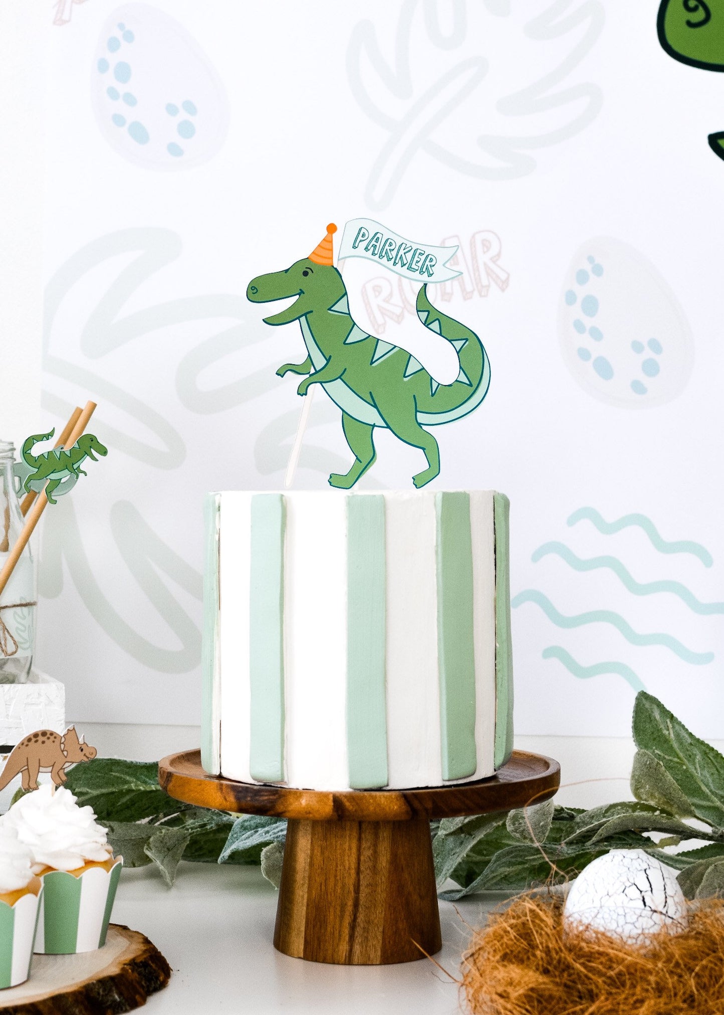 Personalized T-Rex Dinosaur Cake Topper