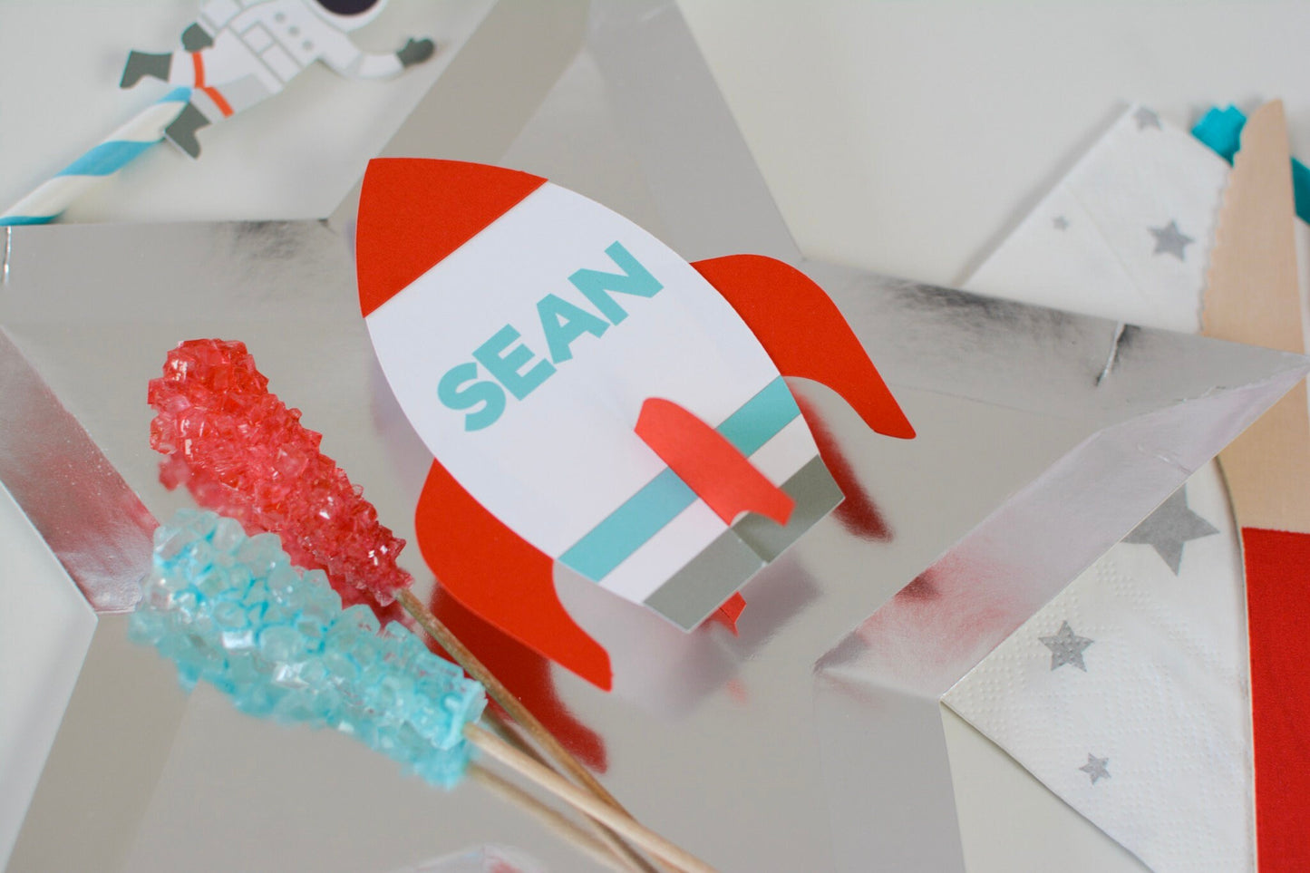 Personalized 3D Rocket Ship Tent Cards