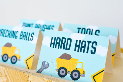 Personalized Construction Tent Cards, set of 4