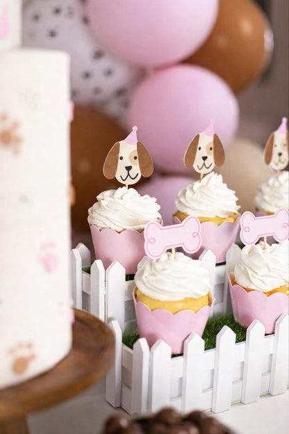 Pink Puppy Dog Cupcake Toppers, set of 5