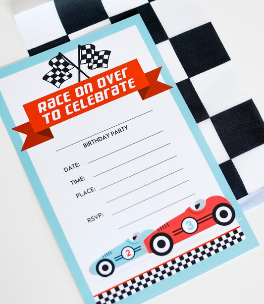 Printable Vintage Race Car Party Invitations, view 2
