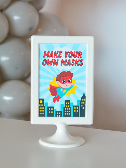 Make Your Own Mask Station Sign for a superhero birthday party, view 3