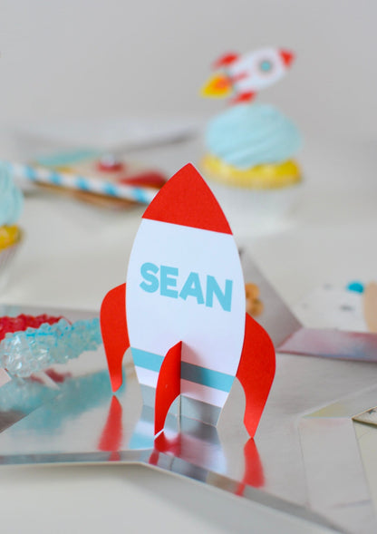 Personalized 3D Rocket Ship Tent Cards, set of 4, view 2