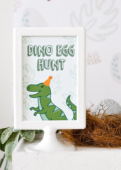 Dino Egg Hunt Party Sign for a dinosaur birthday party, view 2