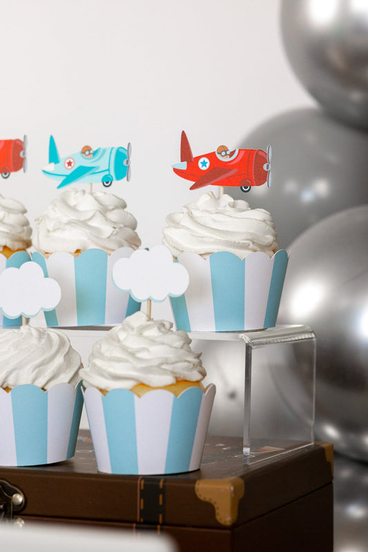 Vintage Airplane Cupcake Toppers, set of 5, view 2