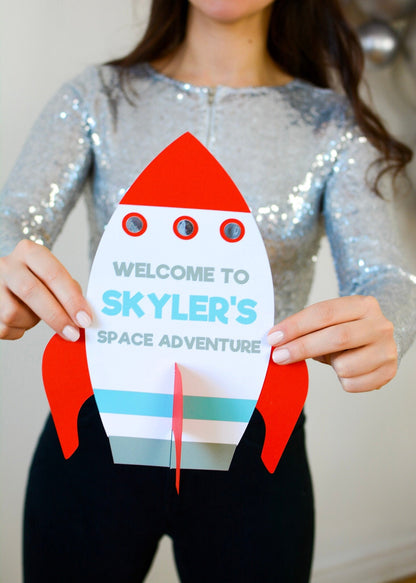 Personalized Space Rocket Ship Party Sign
