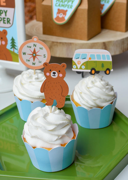 One Happy Camper Cupcake Toppers, set of 5