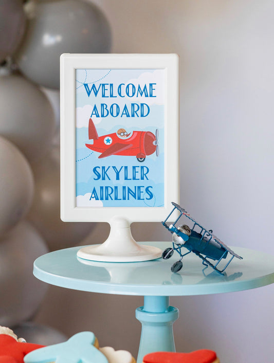 Personalized Welcome Aboard Vintage Airplane Sign