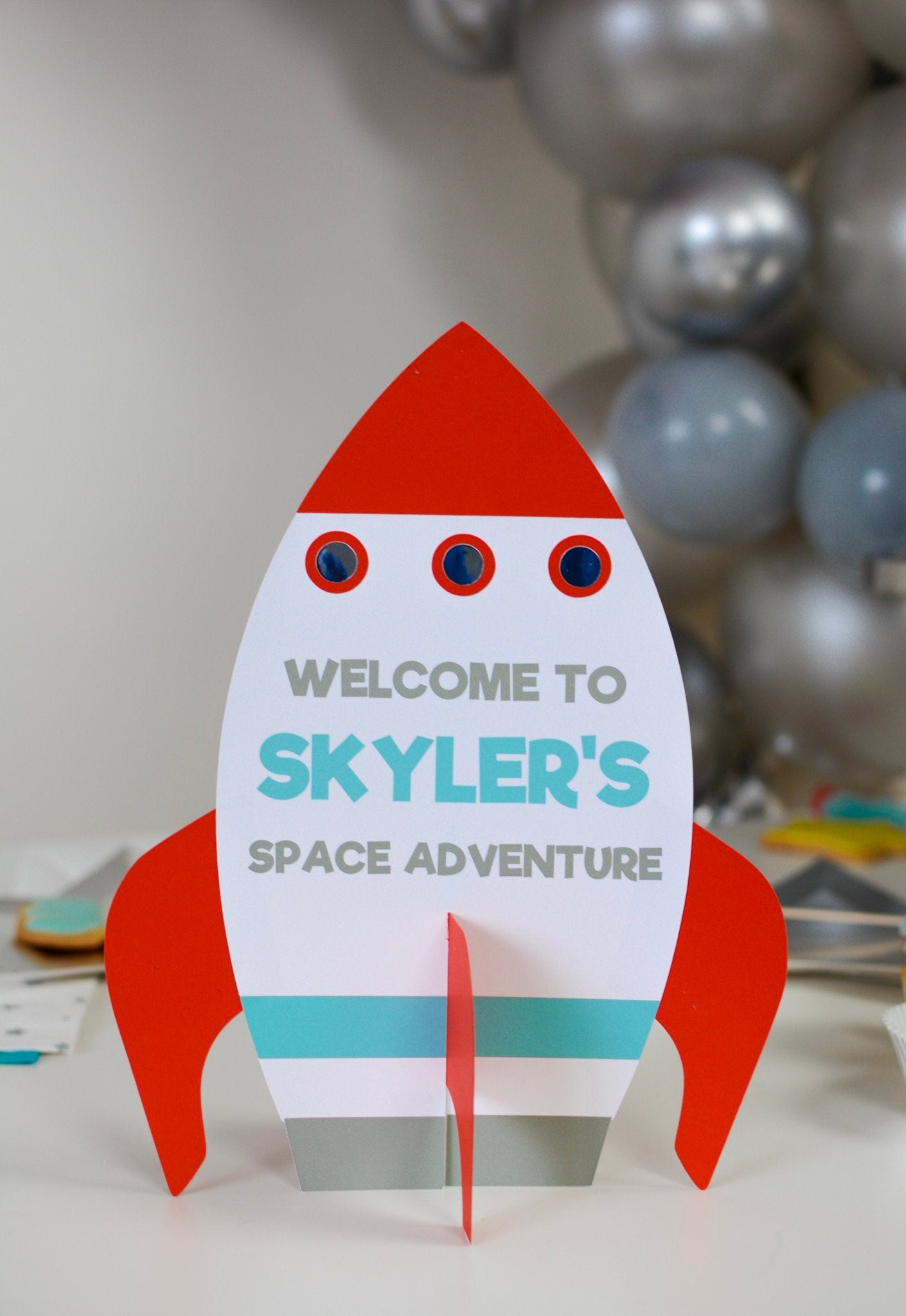 Personalized Space Rocket Ship Party Sign