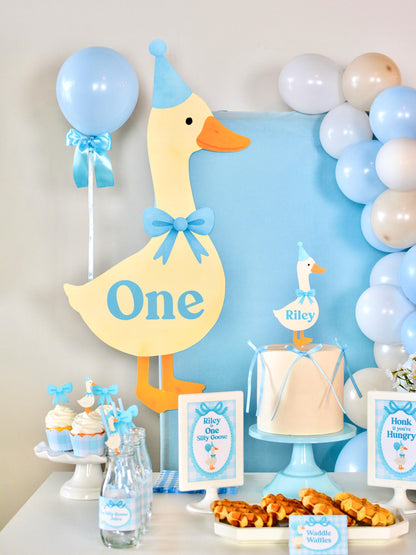 Printable One Silly Goose Party Backdrop, view 2