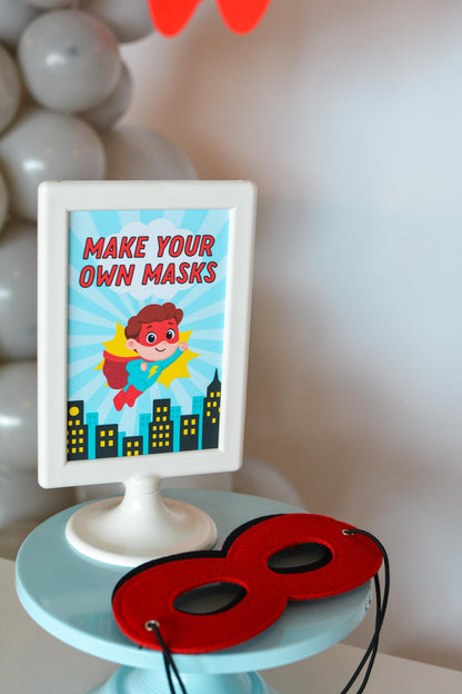 Make Your Own Mask Station Sign for a superhero birthday party, view 2