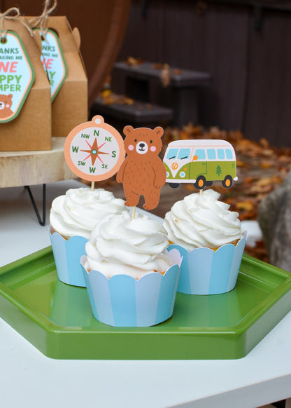 One Happy Camper Cupcake Toppers, set of 5, view 3