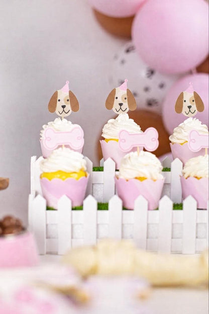 Pink Puppy Dog Cupcake Toppers, set of 5, view 2