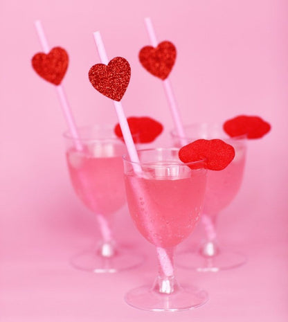 Glitter Valentine's Heart Straws, set of 5