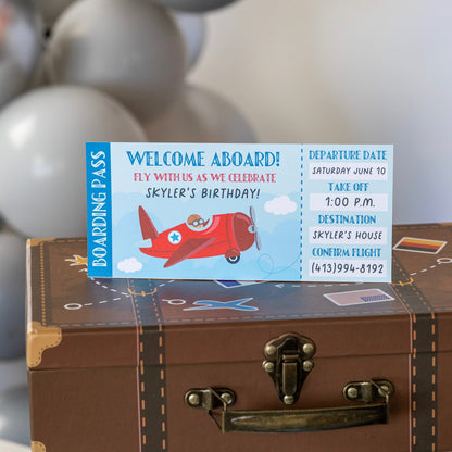 Printable Vintage Airplane Boarding Pass Invitations, view 3