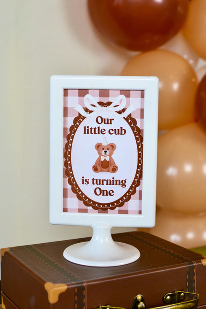 Our Little Cub is Turning One Sign for a teddy bear birthday party
