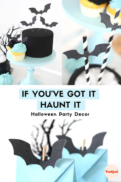 3D Glitter Bat Straws, set of 5 for a Halloween birthday party, view 4
