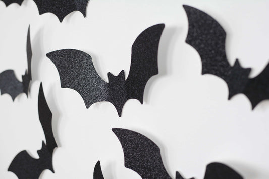 3D Glitter Bat Wall Decals, Pack of 12