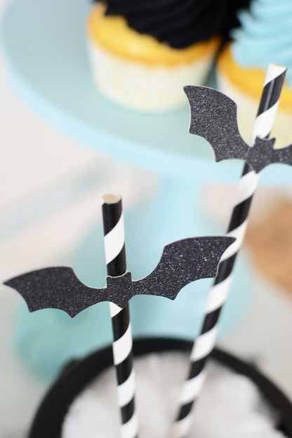 3D Glitter Bat Straws, set of 5 for a Halloween birthday party, view 2