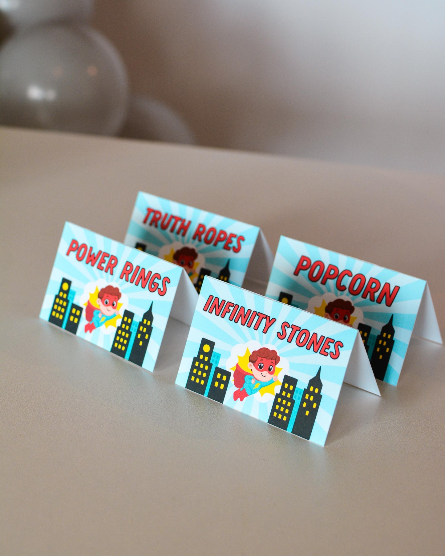 Personalized Superhero Tent Cards