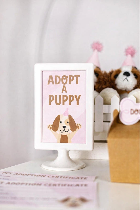 Pink Adopt a Puppy Party Sign