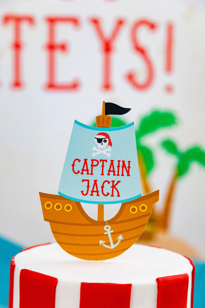 Personalized Pirate Ship Cake Topper, view 3