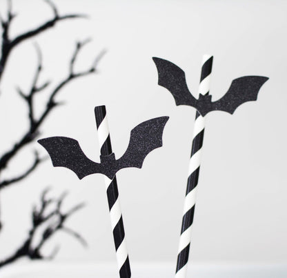 3D Glitter Bat Straws, set of 5 for a Halloween birthday party