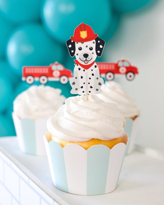 Vintage Firetruck Cupcake Toppers