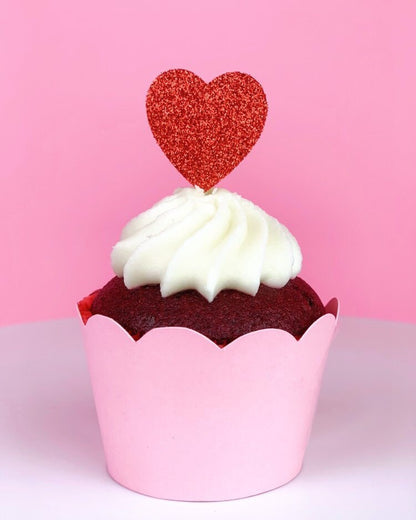 Glitter Valentine's Day Cupcake Toppers, set of 5