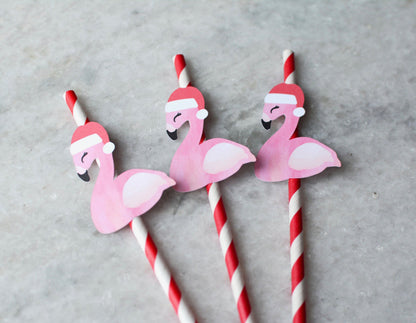 Santa Claus Flamingo Paper Straws, set of 5