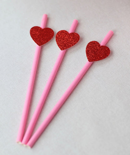 Valentine's Heart Straws - close up paper straws