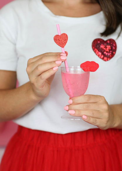 Valentine's Heart Straws - held cocktail with heart garnish