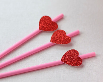 Valentine's Heart Straws - close up glitter hearts