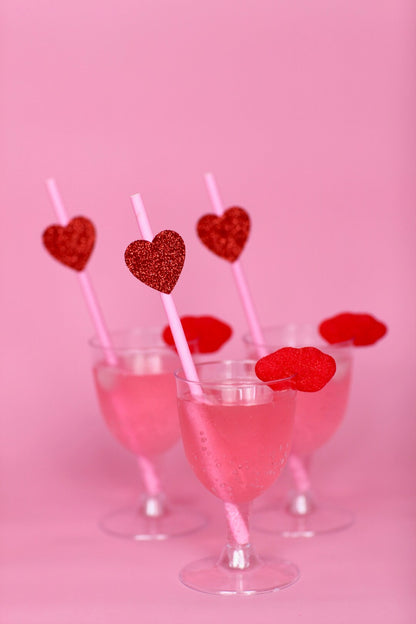 Valentine's Heart Straws - three pink cocktails