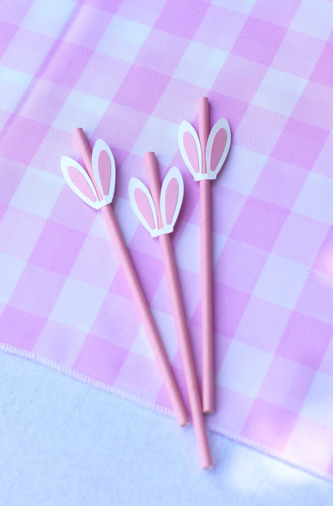 Easter Straws - close up on gingham tablecloth