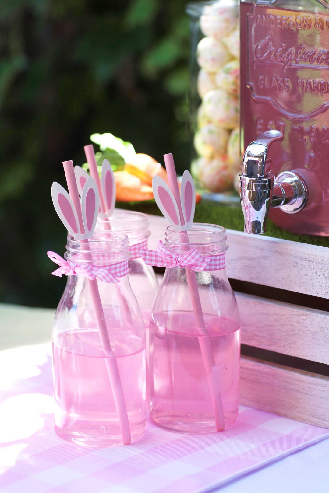Easter Straws - bunny ear straws in lemonade bottles