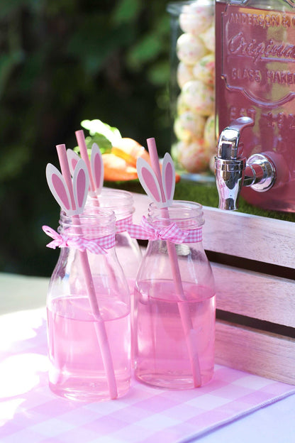 Easter Straws - bunny ear straws in lemonade bottles