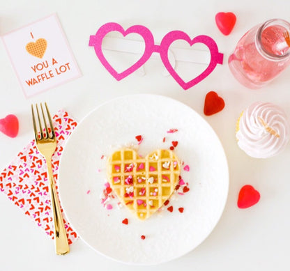 Valentine's Waffle Card - heart waffle with pink glasses