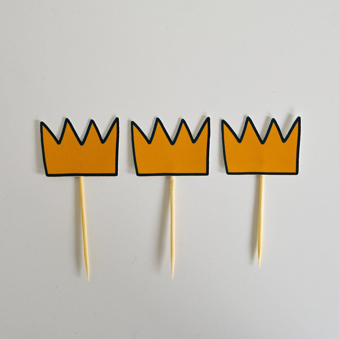 Wild Things Cupcake Toppers - crown toppers on sticks