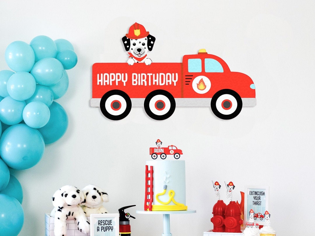 Printable Vintage Firetruck Wall Art - detail with dalmatian