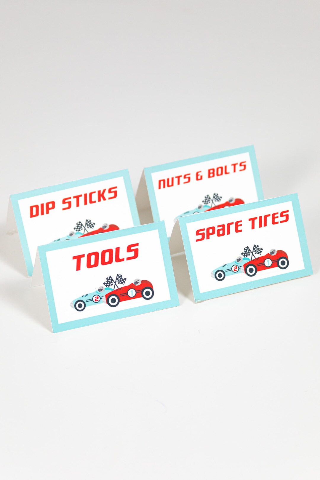 Race Car Food Labels - four tent cards
