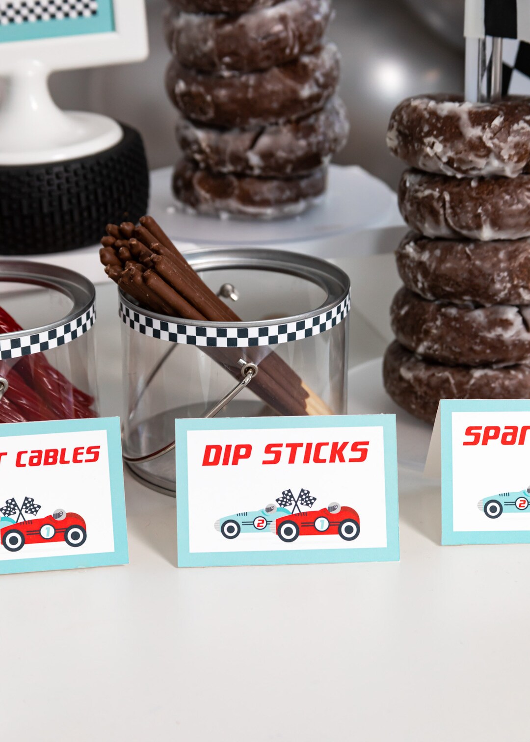 Race Car Food Labels - jar labels dip sticks and race cables