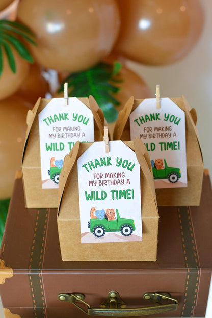 Safari Thank You Gift Tags - three favor boxes