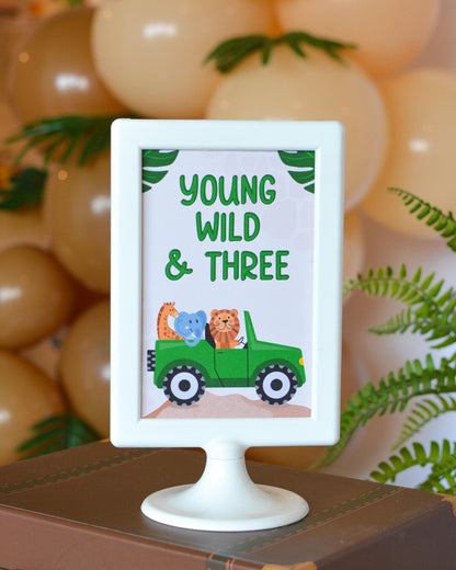 Personalized Safari Birthday Sign - Young Wild and Three variant